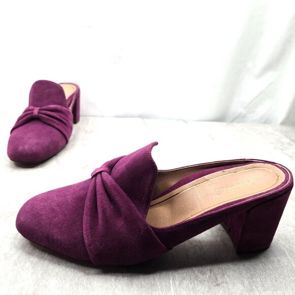 Vionic Shoes - Vionic Bow Mule Heels Sz 9.5 Purple Suede Slip On Comfort Dressy Heeled Shoes